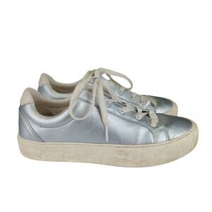 UGG Zilo Metallic Sneaker 1103690 Silver Leather Sneakers‎ Women's Size 9